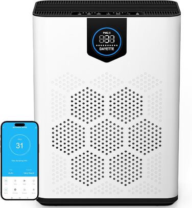 Повітряочисник для алергіків та курців, 120 м², з HEPA фільтрами, CADR 350 м³/год, керування через додаток, тиха робота 22 dB