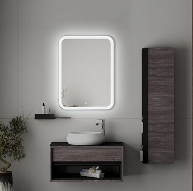 Дзеркало для ванної кімнати Home Glow 50x70 см з LED підсвічуванням, сенсорним вимикачем та округлими кутами