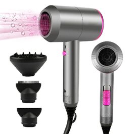 Професійний іонізуючий фен для волосся Faszin з AC-мотором, 2 швидкостями та 3 режимами температури, сірий (дифузор та 2 концентратора в комплекті)