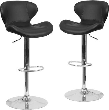 Барний стілець Flash Furniture Denville, регульована висота, з хромованою основою, спинка, 2 шт. (Чорний вініл)