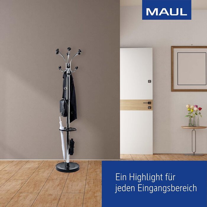 Підвісна шафа-органайзер MAUL Nebula з 20 гачками та тримачем для парасольки, срібно-чорний колір