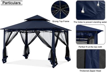 Альтанка з подвійним дахом MASTERCANOPY 2,7 м x 2,7 м з 4 сітчастими стінками для саду, внутрішнього двору (2,7x2,7 м, темно-синій)