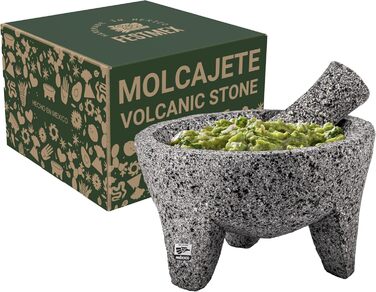 Механічний мексиканський млинок для спецій та соусів Molcajete з вулканічного каменю, 20,3 см