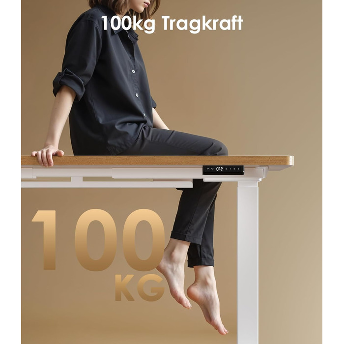 Електричний регульований стіл OffiGo 120x60 см з двома моторами, USB-порт, 3 функції пам'яті, дуб