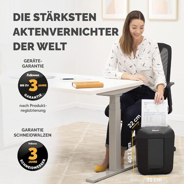 Fellowes шредер для документів, P4, чорний, 15л, для дому та офісу, знищення кредитних карт, 8 листів