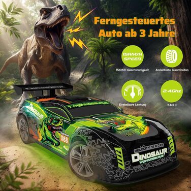 Радіокерований Monstertruck 1:20 2.4GHz Динозавр - швидкість 20 км/год, LED, Музика, для хлопчиків та дівчаток від 3 років