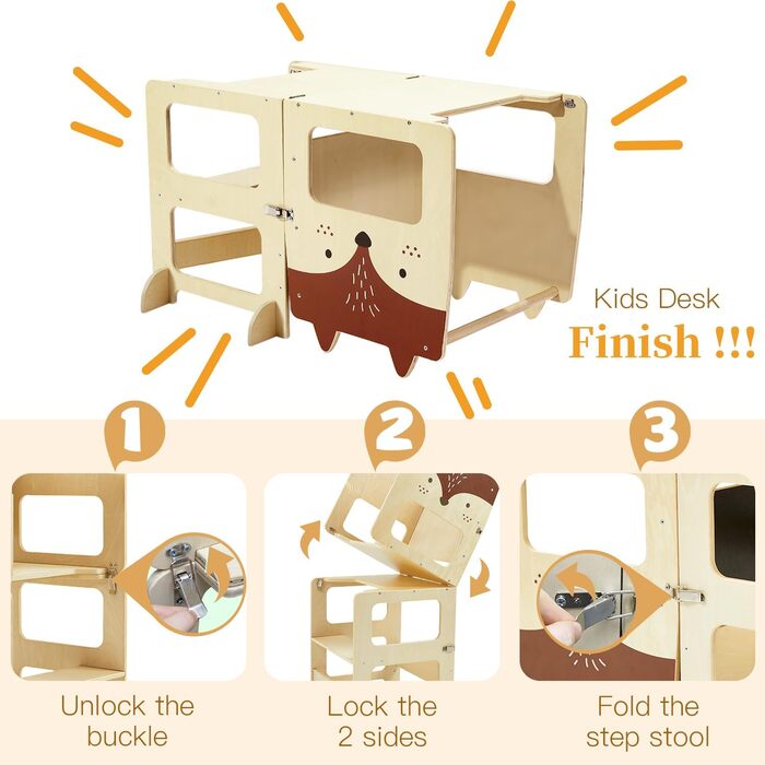 Стілець-лесенка для дітей Labebe Montessori, 3 в 1, з дошками для повідомлень, 92 x 38.5 x 42 см