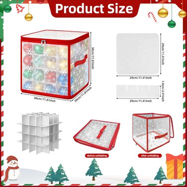 Коробка для зберігання новорічних кулі - 2 шт, 128 відділень по 7 см, водонепроникна, знімні піддони, для прикрас на ялинку (30x30x30 см)