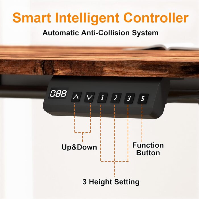 Електричний кутовий стіл BEXEVUE з регулюванням висоти 160x140 см, 3 функції пам'яті, антиколізійна технологія, ергономічний, коричневий