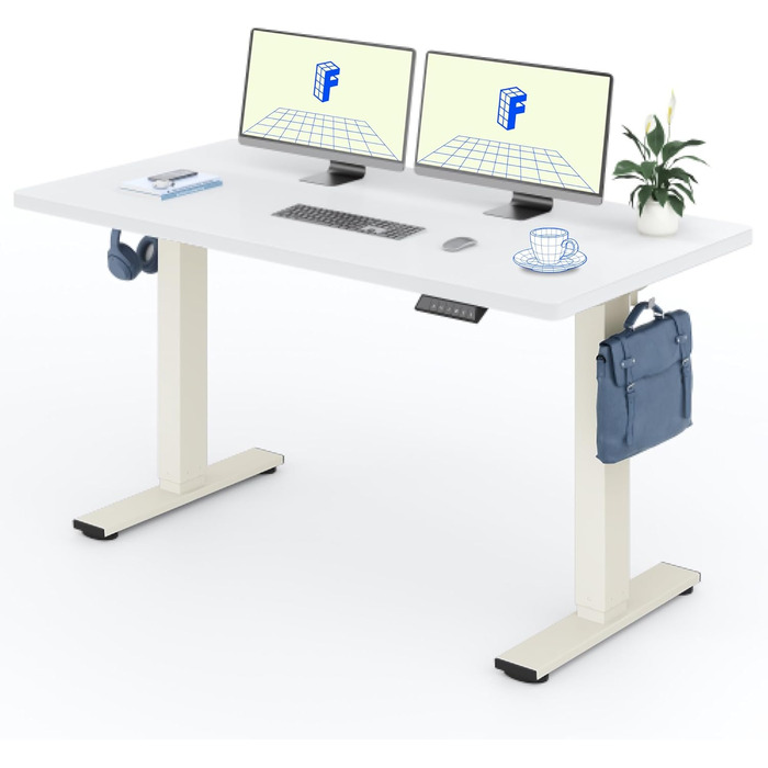 Регульований за висотою стіл FLEXISPOT 160x80 см з гачками, з суцільною стільницею 25 мм, ергономічний стіл з LED-дисплеєм висоти та функцією пам'яті (береза, білий). Структура береза+білий (160 x 80 см, білий+м'який білий)