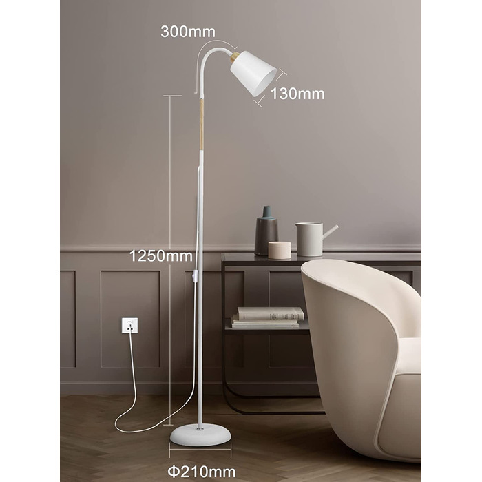 Торшер Anten Reading Lamp E27, 60W, поворотний, 159см, скандинавський, для вітальні/спальні/кабінету, білий