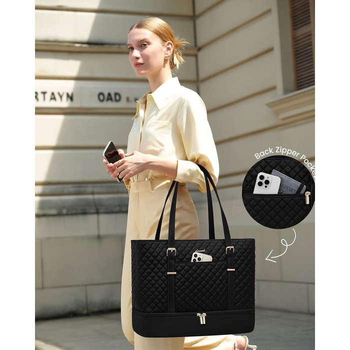 Сумка для ноутбука LOVEVOOK 15.6 дюймів для жінок з відділенням для ланчу, сумка-шопер, ділова сумка, портфель, сумка для навчання, містка, водонепроникна, чорна