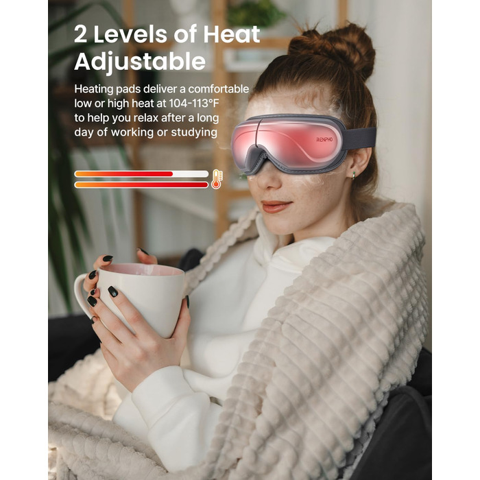 Масажер для очей RENPHO Eyeris 2 з підігрівом та вібрацією - для релаксації та покращення сну, сріблястий