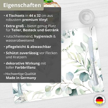 Набір килимків на стіл, 4 шт. з евкаліптовою фарбою, з вінілу (пластику), BPA-free, Made in Germany