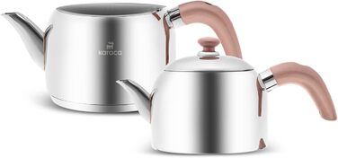 Набір для заварювання чаю Karaca Edge Mini Induktion Base Rose: чайник 1 л + глечик 2,5 л | Турецький чайник