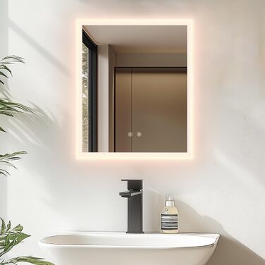 Дзеркало для ванної кімнати LUVODI з підсвічуванням 40x50 см: регульоване LED дзеркало з 3 кольорами світла, сенсорне управління, запобігає запотіванню, водонепроникне, настінне дзеркало для ванної кімнати, горизонтальне/вертикальне кріплення 50 см x 40 см