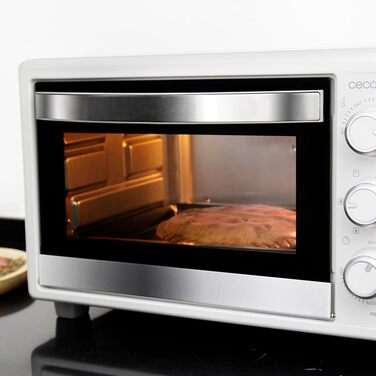 Піч Cecotec Bake & Toast 2600 White: 26л, 4 піци, 1550Вт, камінь для піци, 6 функцій, крихтосховище, підсвітка, подвійне скло | Біла