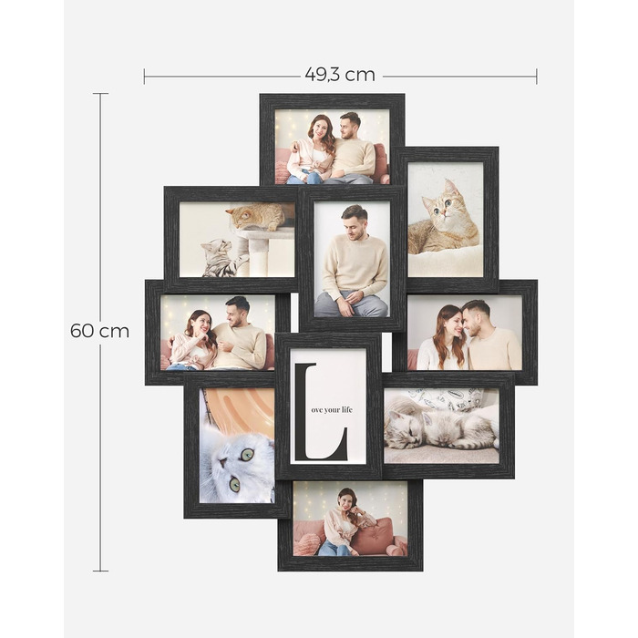 Фоторамка SONGMICS на 10 фото 10x15 см, колір чорний, матеріал МДФ - RPF20WT