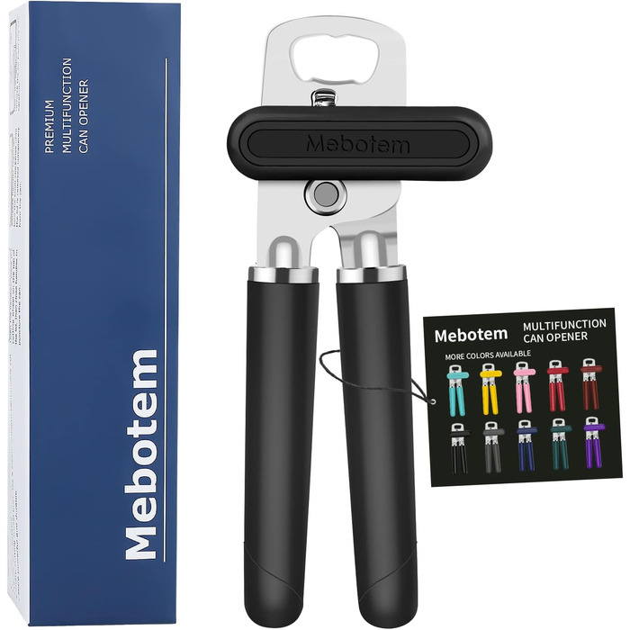 Відкривачка для консервів ручна, чорна, з відкривачем для пляшок, міцна, з гладкими краями та зручною ручкою