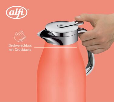 Термос Alfi SKYLINE 1.0л, пастельний колір, нержавіюча сталь, з термоізоляцією, гігієнічний вкладиш з термостійкого скла, поворотний замок з зручною кнопкою, ергономічна ручка, ідеальний для кави та чаю, без BPA (1000 мл, Deep Apricot Mat)