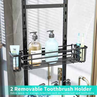 Дзеркальна поличка для душу HapiRm на двері з 22 гачками та тримачами для зубних щіток - 5 ярусів (Чорний)