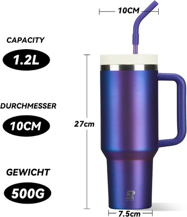 Термокружка-пляшка 1200 мл з трубочкою та антиковзним покриттям, без BPA, з подвійними стінками, для авто, офісу, відпочинку (Пастельно-рожевий, Біло-рожевий, Пурпурно-червоний)