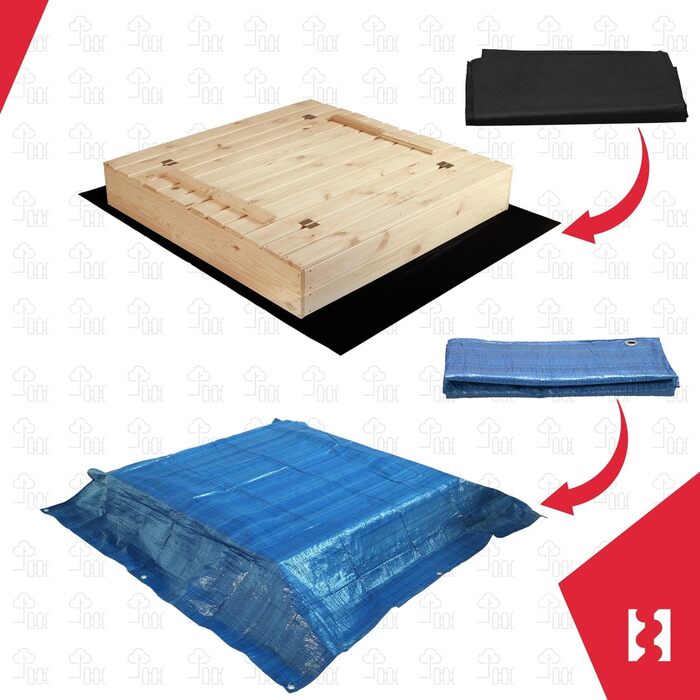 Пісочниця KOTARBAU® з кришкою, 120x120 см, дерево, з лавками