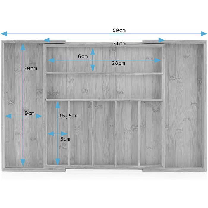 Лоток для столових приборів Homede з бамбукового дерева 7-9 відділень органайзер 32-50x35см