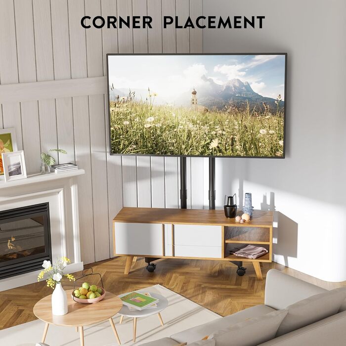 Мобільна підставка для телевізора BONTEC 32-70 дюймів, чорна, з колесами, регульована висота, VESA 400x400, до 50 кг, з кабельним каналом