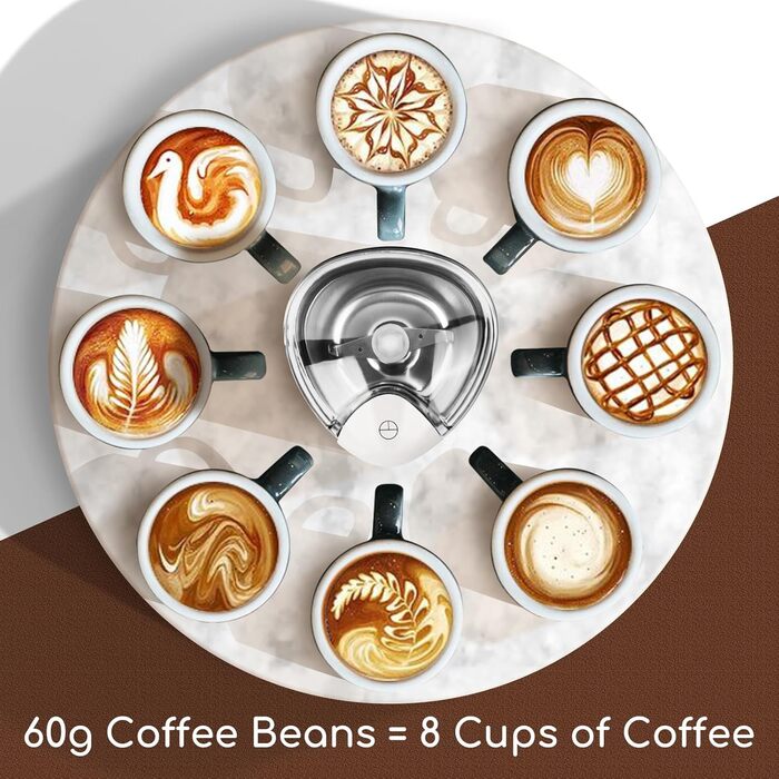 Кавомолка електрична Aigostar для кави, спецій та горіхів, нержавіюча сталь, 60г, 200 Вт, біла