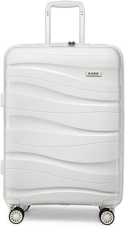 Валіза-тележка KONO, велика, легка, з жорстким корпусом, TSA-замок, 4 колеса (біла, XL)