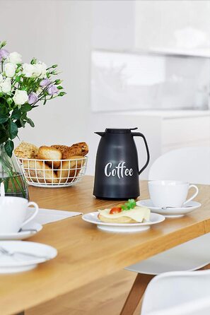 Термос Emsa Mambo Isolierkanne 1000 мл, білий, з чорною кавовою чашкою | Зберегає тепло 12 год, холод - 24 год | Quick Tip Verschluss