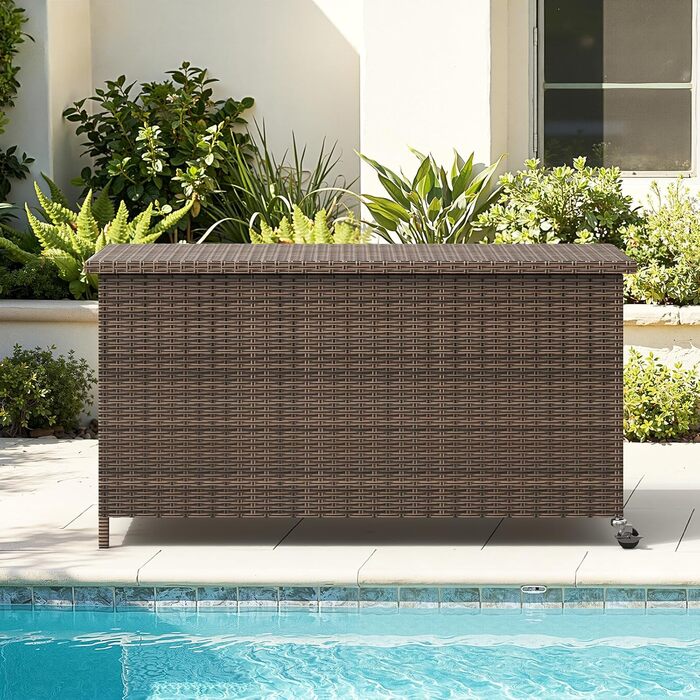 Водонепроникний ящик для зберігання Gartenbox з коліщатками 310л, коричневий 138x61 см для саду та балкону