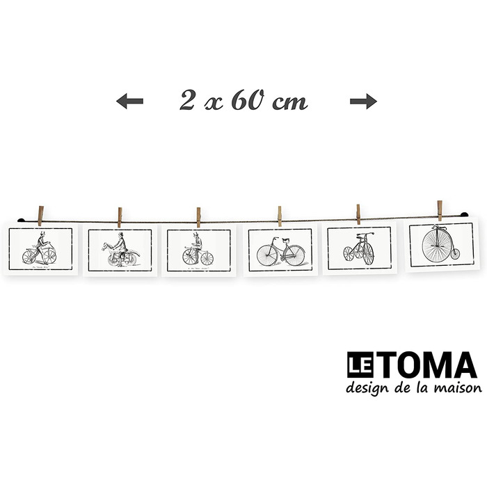 ЛеТОМА - мотузка для фотографій з 16 затискачами, включаючи запатентований тримач для мотузки, ідеально підходить для швидкого розвішування фотографій і листівок-мотузка для фотографій з високоякісної натуральної конопель ручної роботи в Німеччині (60 см 
