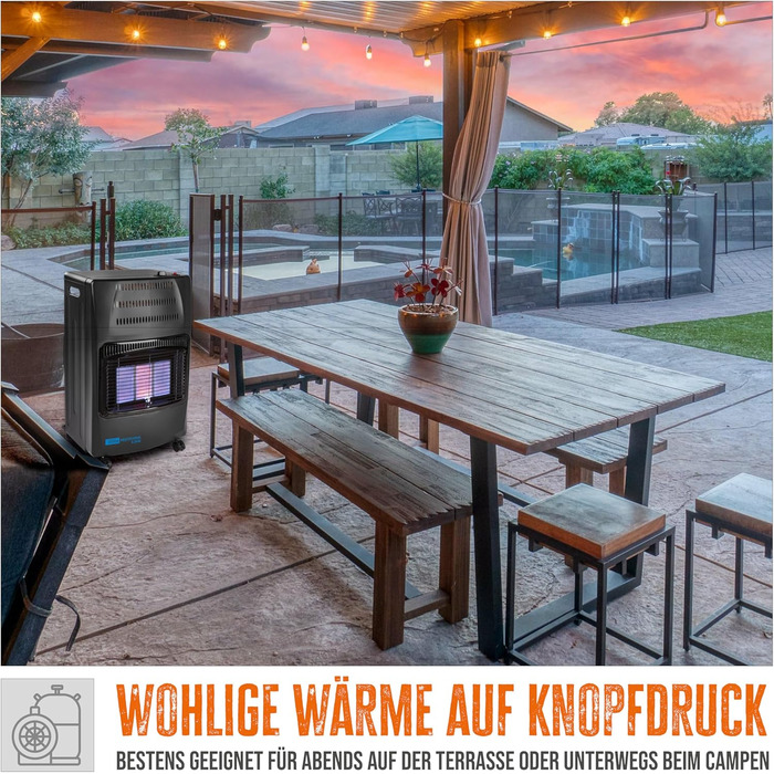 Газовий обігрівач Güde GGH 4200 K (4200 Вт, 3 режими, Piezo-запалювання, мобільний, 50 мбар, керамічні нагрівальні елементи, термозахист, 4 колеса, шланг та регулятор в комплекті)