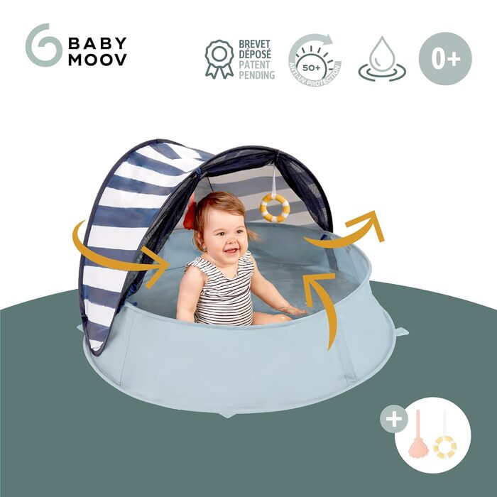 Дитячий намет Babymoov Strandmuschel 3-in-1 Aquani Marinière: матрац для плавання, басейн та ліжко для подорожей з UV-захистом SPF 50