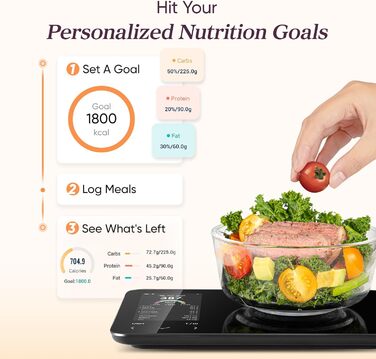 Ваги кухонні COSORI Smart Kitchen - цифрові, з підключенням до додатку, підрахунок калорій, 19 поживних речовин, USB-C, преміум якість