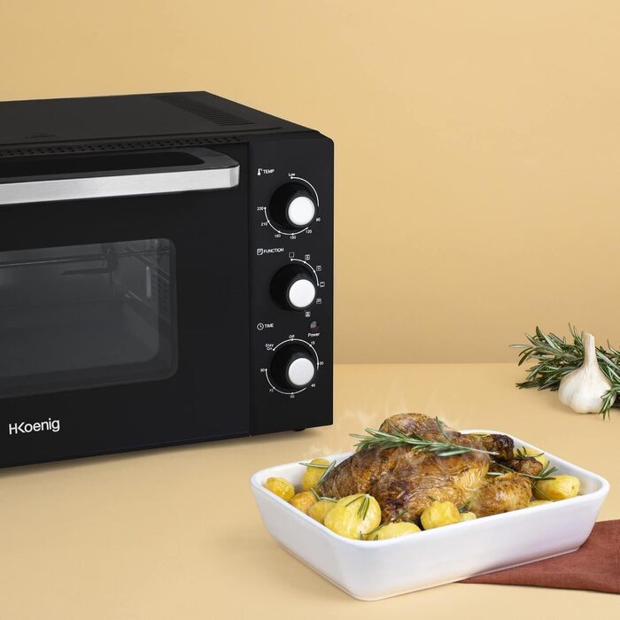 Міні-піч H.Koenig FO42, 42 л, 230°C, 5 режимів, таймер 90 хв, конвекція, гриль, з щипцями, крихтозбірник, поворотний насадка, 2000W
