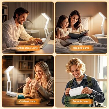 Акумуляторна LED-лампа настільна дитяча, 6000mAh, 3 кольори, регулювання яскравості, складана, портативна, з таймером, для читання, кемпінгу, біла