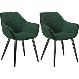 Набір з 2 стільців Woltu Esszimmerstühle: м'які крісла з підлокітниками для кухні, вітальні, обідньої кімнати, зелений велюр, металеві ніжки