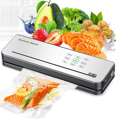 Вакууматор для продуктів ESoundvol 8-в-1 з LED-дисплеєм, вбудованим різаком та контролем температури, 10 пакетів у комплекті