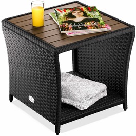Розкладний столик з ротангу Polyrattan, чорного кольору, розміром 40x45x45 см з акційним деревом.
