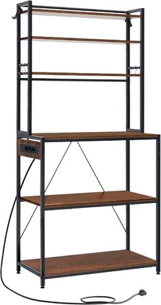 Кухонна полиця WOLTU з 6 ярусами, з розетками, для мікрохвильовки, з металевим каркасом, регульовані полиці, чорний+рустичний коричневий, 60 x 167 x 40 см (чорний+вінтажний коричневий, 80 x 39,5 x 167 см)