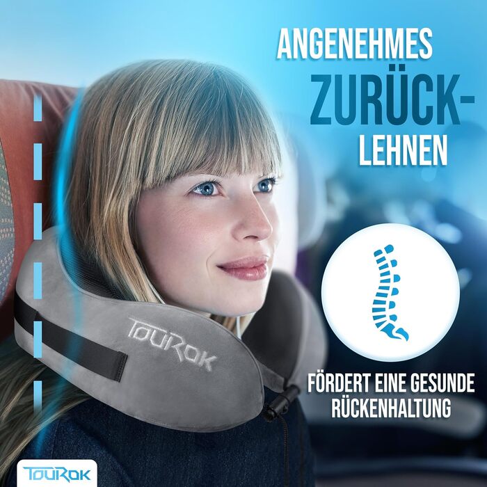 Подушка для подорожей Nackenkissen Flugzeug з піни Memory Foam – для літака, авто, з додатковою підтримкою голови, сіра