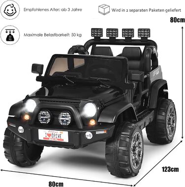 Дитячий електромобіль DREAMADE, 2-місний, з пультом 2,4 ГГц, LED-підсвіткою, музикою, USB, 12V, для дітей від 3 років (білий/чорний)