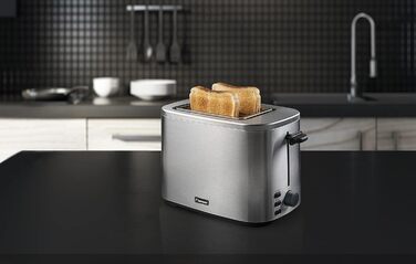 Тостер Bestron на 2 скибочки тостів, в т.ч. насадка для булочок, 7 рівнів підрум'янювання та шухляда для крихт, 800 Вт, чорно-дерев'яний дизайн, колір (сріблястий, одинарний)