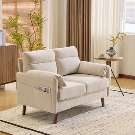 Диван Bonnlo 2-місний, компактний, 125 см, тканинний, бежевий. Зручні підлокітники, для офісу, вітальні, спальні, кабінету. Легка збірка. Льон.