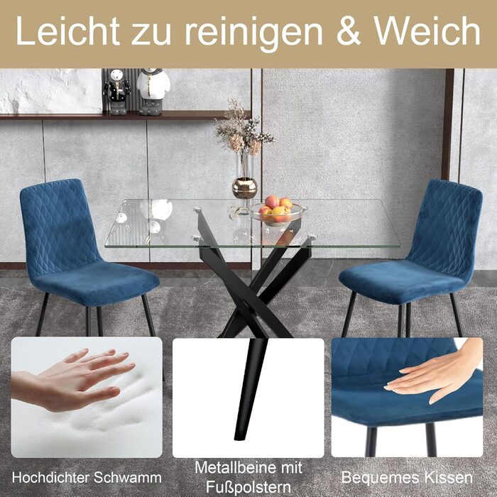 Стілець для обідньої кімнати GOLDFAN (4 шт.) з тканини льон, сірий. Сучасний кухонний, вітальний стілець з металевими ніжками.