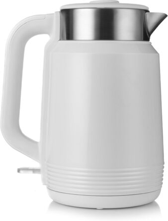 Електричний чайник Lehmann Edelstahl 2L, 2200W з подвійними стінками, автоматичним відключенням та захистом від перегріву, BPA-free, для великих сімей та офісів (Білий)