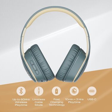 Накладні навушники PowerLocus P7 Bluetooth, складні, режими басів, Hi-Fi, USB-C, тривалий час автономної роботи